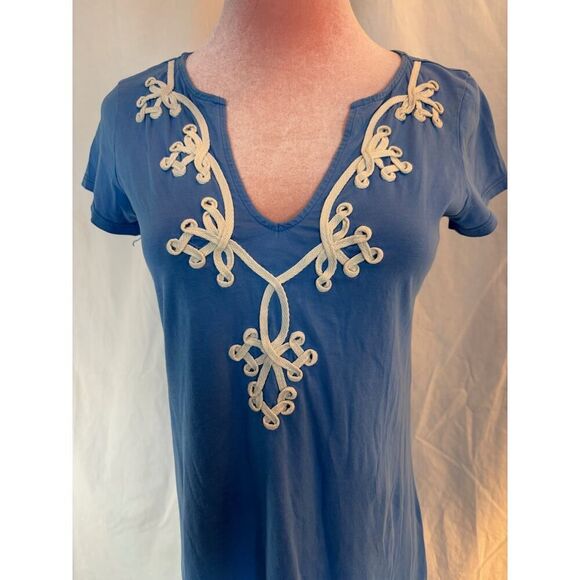 NWOT Lilly Pulitzer Brewster Dress 100% PIMA Cotton Made in Peru Blue Scroll XS - Picture 2 of 5